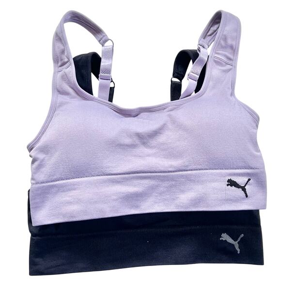 PUMA Seamless Sports Bra Medium Pack of 2 Colors Moisture-Wicking Fabric New - Picture 1 of 7